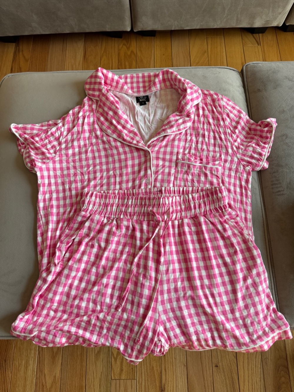 Lulu Mac Women’s Pink Gingham Short Pajama Set - Soft Lightweight Sleepwear